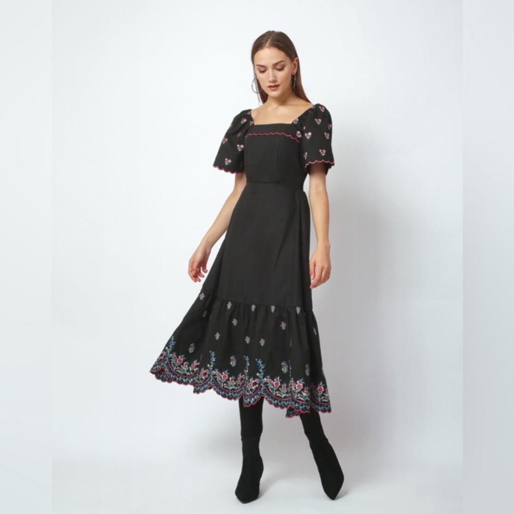 Cella and Flo Embroidered Black Maxi Dress